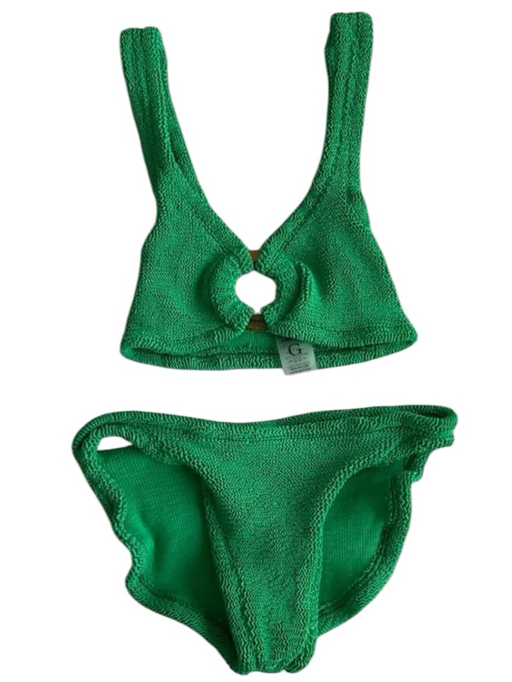 Hunza G Julia Bikini Set Emerald Green Swimsuit One Size Tortoiseshell - Picture 3 of 4